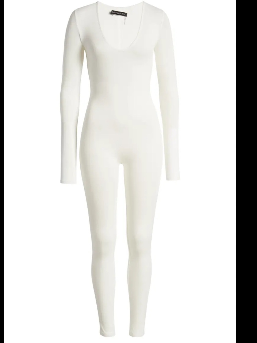 NWT naked wardrobe White Long-Sleeve V-Neck Jumpsuit - XS